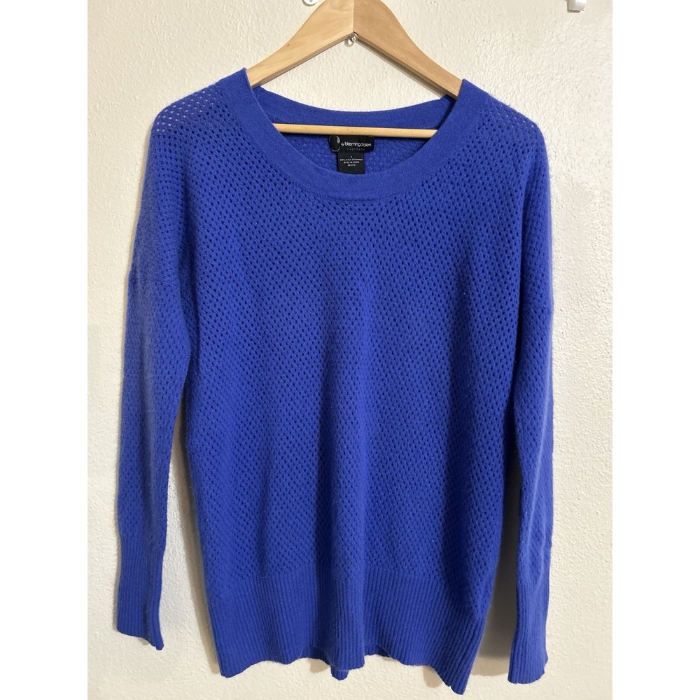 C by Bloomingdale's 2ply Cashmere Sweater Open Weave knit Small Periwinkle Blue